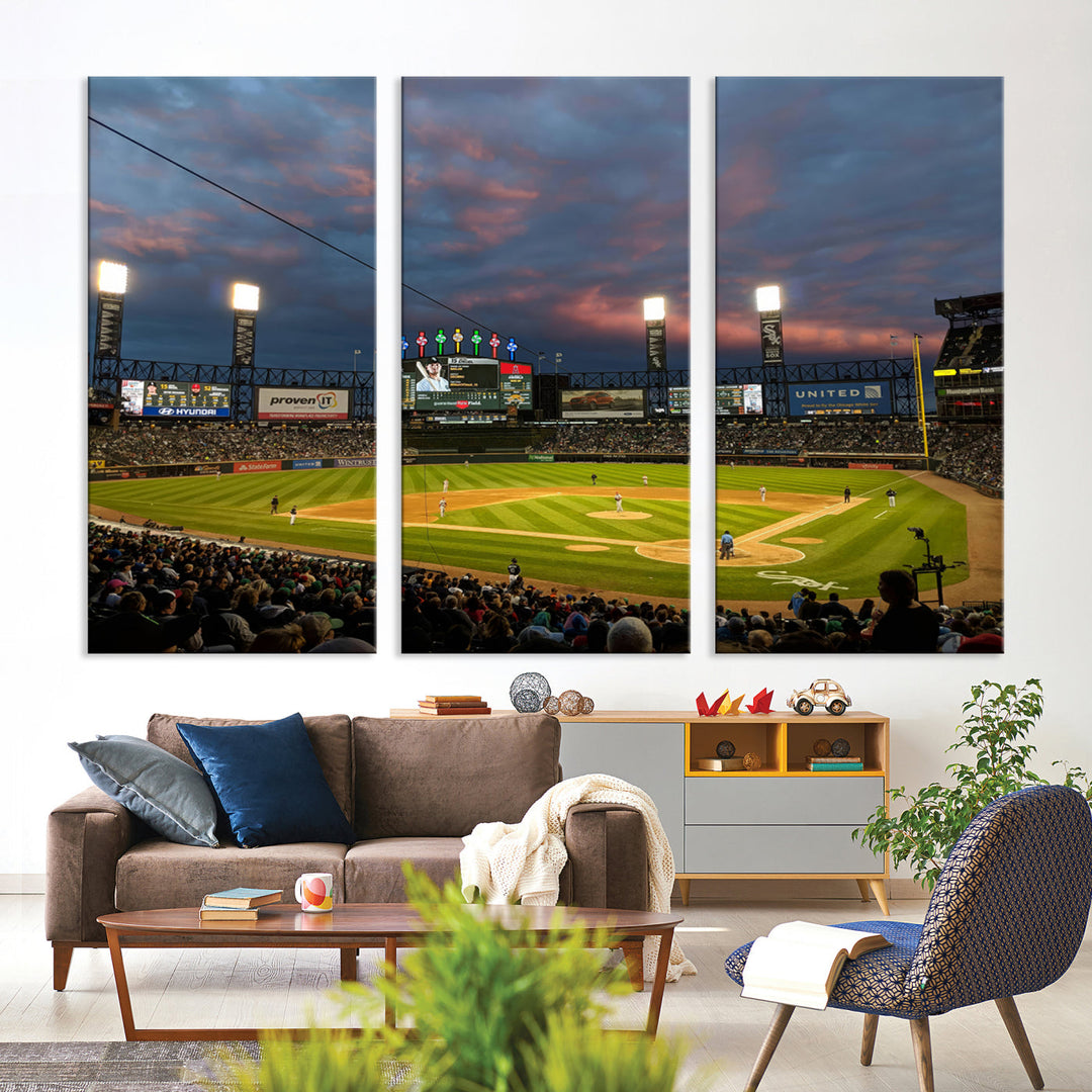 Guaranteed Rate Field Wall Art Chicago White Sox Stadium Canvas Print Baseball Wall Art MLB Wall Decor, Baseball Lover Gifts Dorm Wall Decor