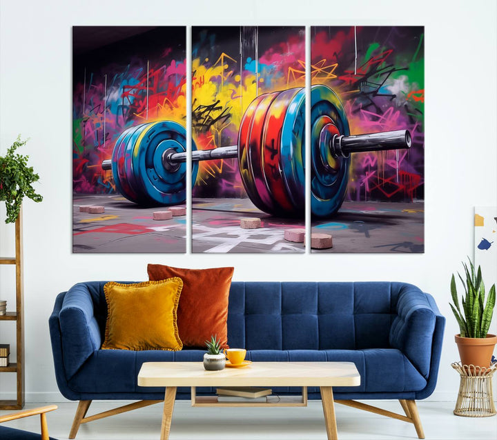 Gym Canvas Wall Art | Barbell Graffiti Print | Motivational Fitness Wall Decor | Workout Room Decor | Home Gym Decor