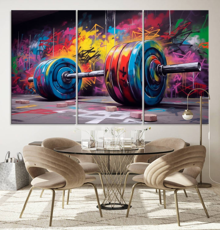 Gym Canvas Wall Art | Barbell Graffiti Print | Motivational Fitness Wall Decor | Workout Room Decor | Home Gym Decor