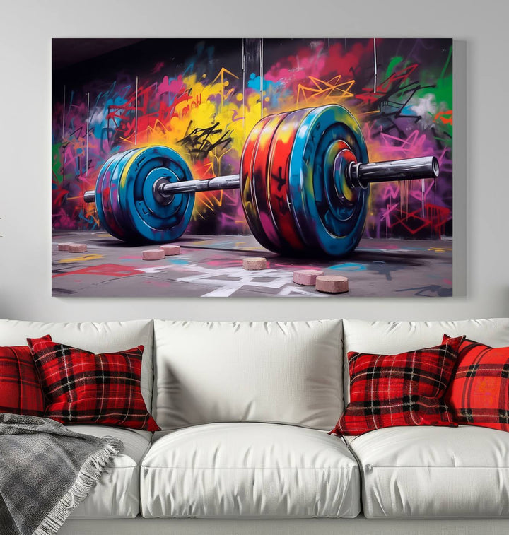 Gym Canvas Wall Art | Barbell Graffiti Print | Motivational Fitness Wall Decor | Workout Room Decor | Home Gym Decor