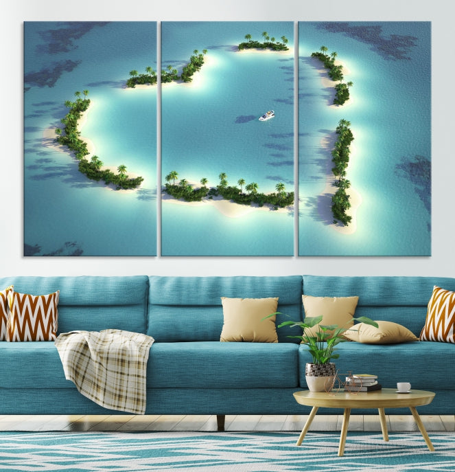 Heart Shaped Tropical Island on the Ocean Wall Art Canvas Print