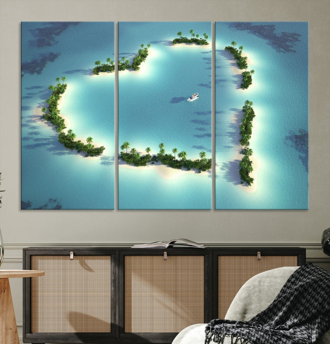 Heart Shaped Tropical Island on the Ocean Wall Art Canvas Print