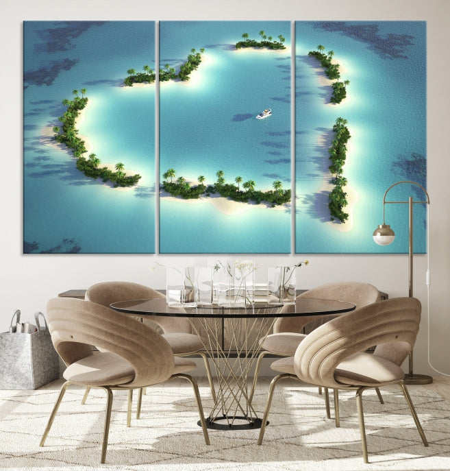 Heart Shaped Tropical Island on the Ocean Wall Art Canvas Print