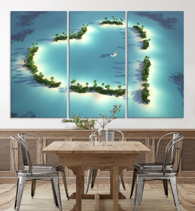 Heart Shaped Tropical Island on the Ocean Wall Art Canvas Print