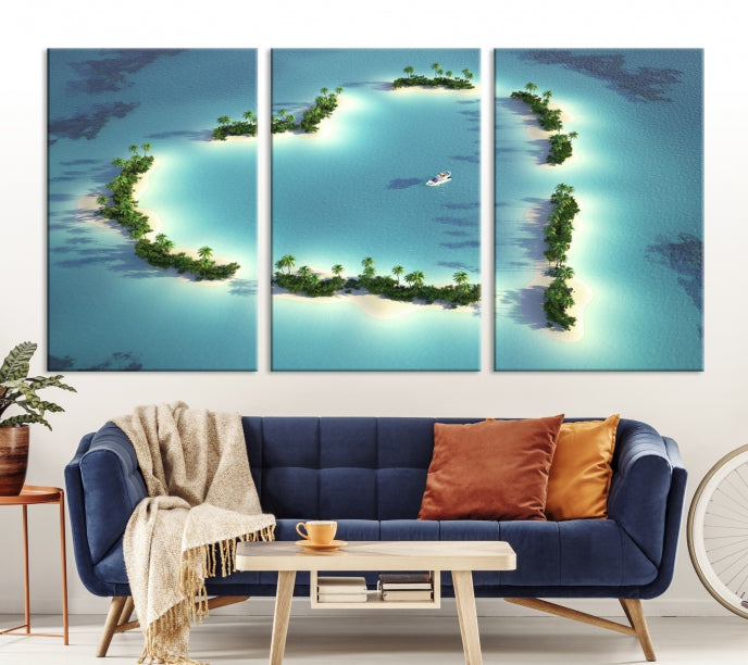 Heart Shaped Tropical Island on the Ocean Wall Art Canvas Print