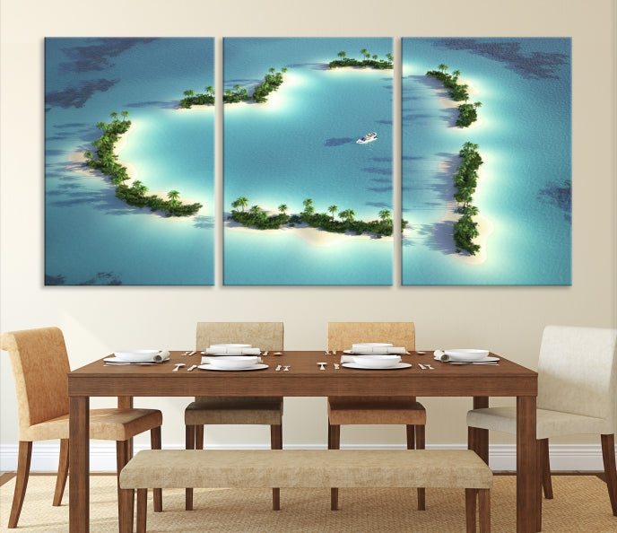 Heart Shaped Tropical Island on the Ocean Wall Art Canvas Print