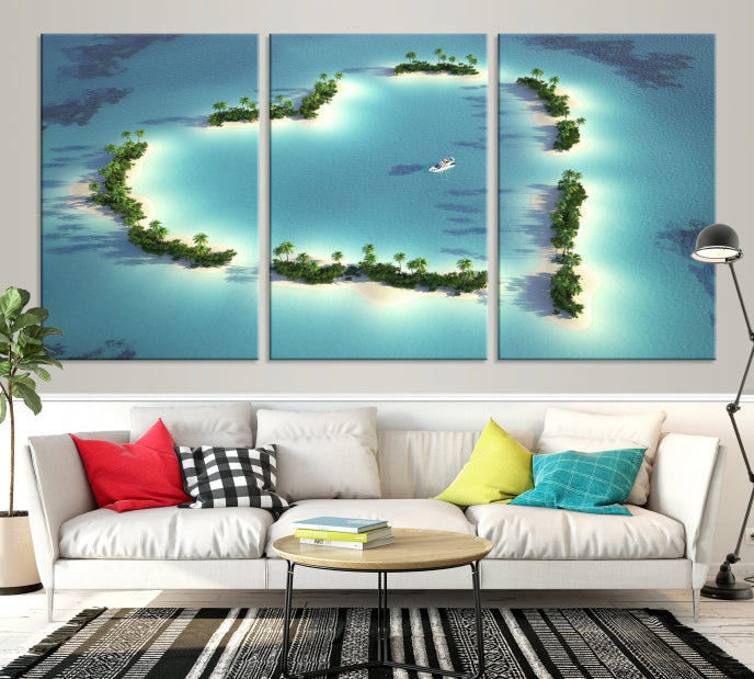 Heart Shaped Tropical Island on the Ocean Wall Art Canvas Print