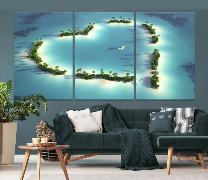 Heart Shaped Tropical Island on the Ocean Wall Art Canvas Print