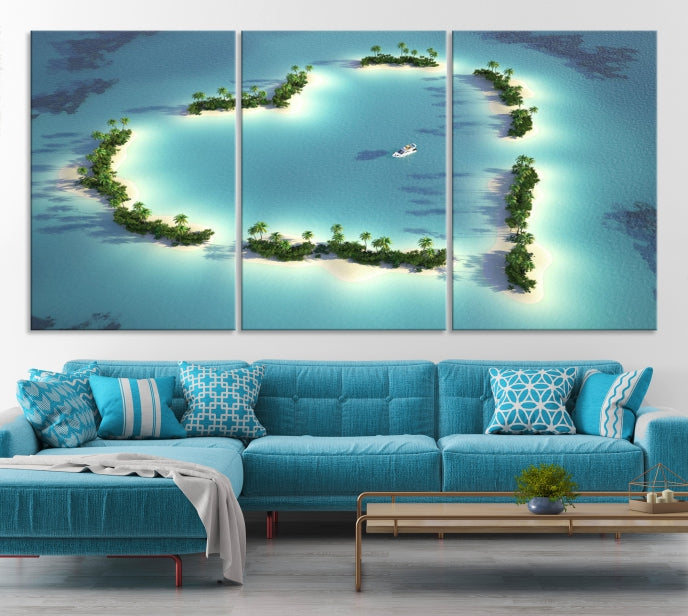 Heart Shaped Tropical Island on the Ocean Wall Art Canvas Print