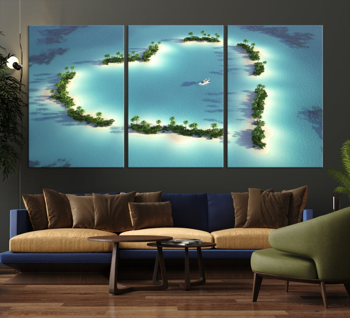 Heart Shaped Tropical Island on the Ocean Wall Art Canvas Print