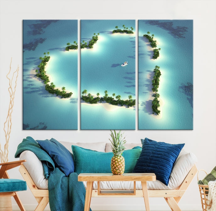 Heart Shaped Tropical Island on the Ocean Wall Art Canvas Print