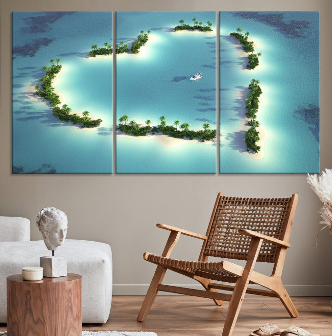 Heart Shaped Tropical Island on the Ocean Wall Art Canvas Print