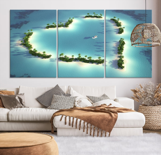 Heart Shaped Tropical Island on the Ocean Wall Art Canvas Print