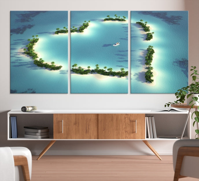 Heart Shaped Tropical Island on the Ocean Wall Art Canvas Print