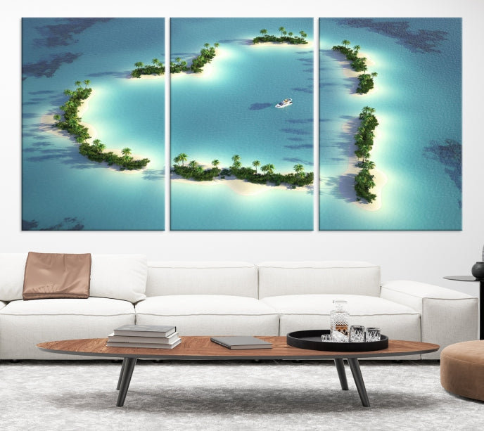 Heart Shaped Tropical Island on the Ocean Wall Art Canvas Print