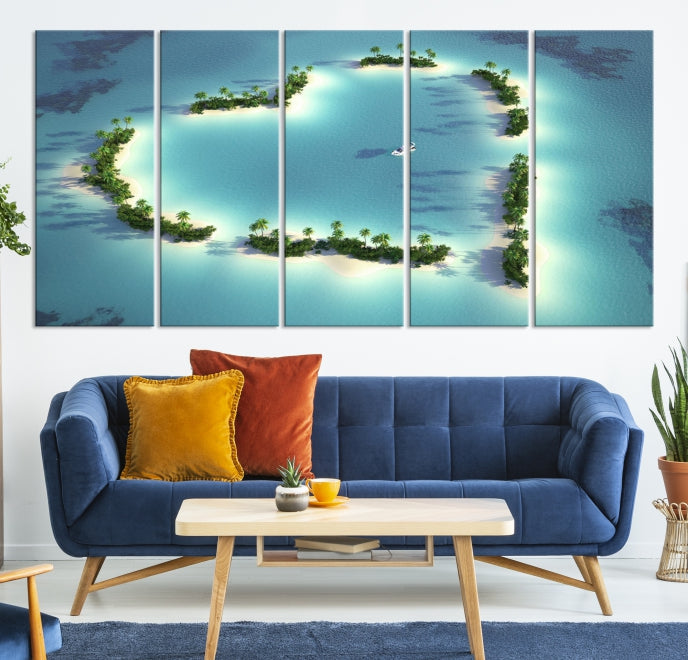 Heart Shaped Tropical Island on the Ocean Wall Art Canvas Print