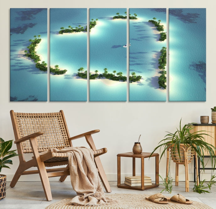 Heart Shaped Tropical Island on the Ocean Wall Art Canvas Print