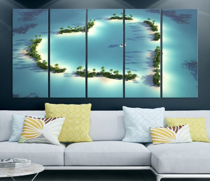 Heart Shaped Tropical Island on the Ocean Wall Art Canvas Print