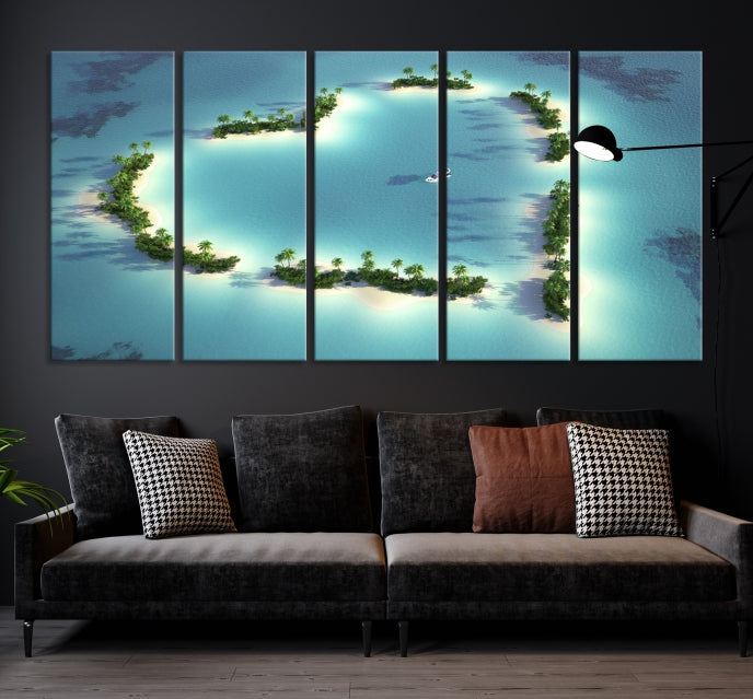 Heart Shaped Tropical Island on the Ocean Wall Art Canvas Print