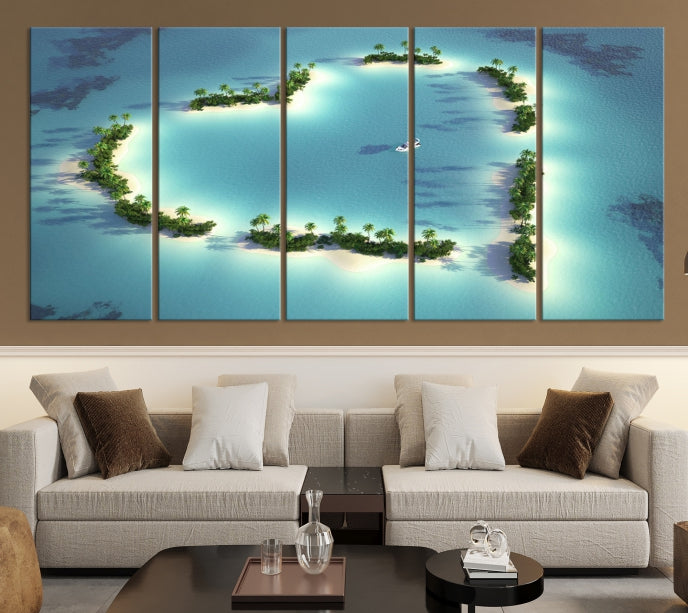 Heart Shaped Tropical Island on the Ocean Wall Art Canvas Print