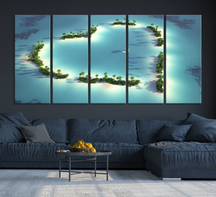 Heart Shaped Tropical Island on the Ocean Wall Art Canvas Print