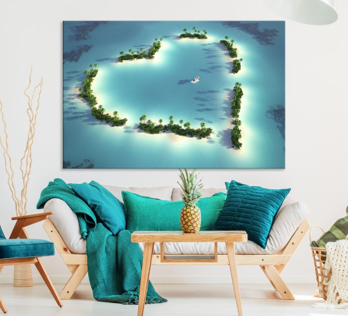 Heart Shaped Tropical Island on the Ocean Wall Art Canvas Print