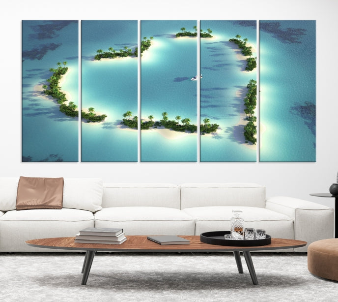 Heart Shaped Tropical Island on the Ocean Wall Art Canvas Print