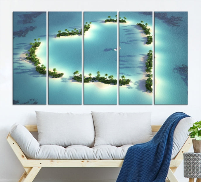 Heart Shaped Tropical Island on the Ocean Wall Art Canvas Print