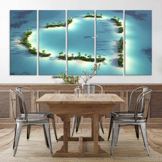 Heart Shaped Tropical Island on the Ocean Wall Art Canvas Print