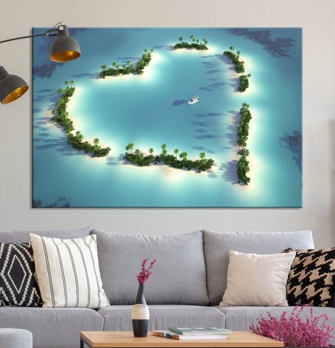 Heart Shaped Tropical Island on the Ocean Wall Art Canvas Print