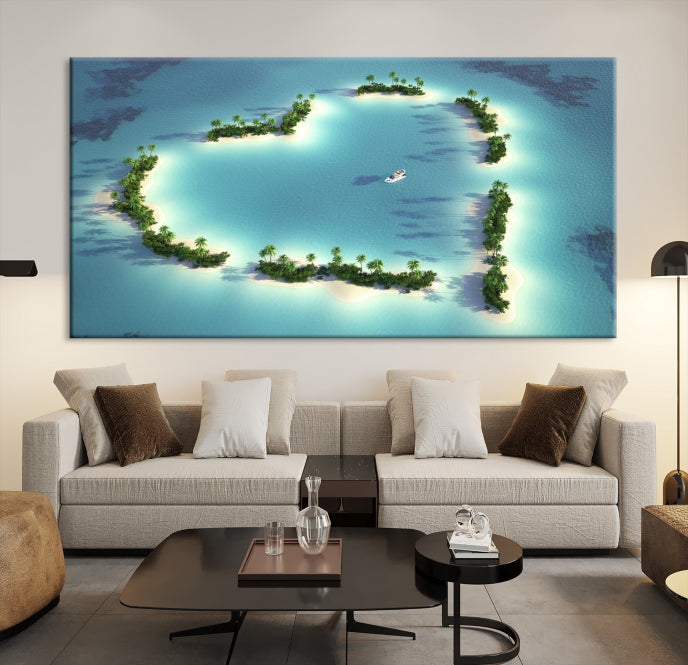 Heart Shaped Tropical Island on the Ocean Wall Art Canvas Print