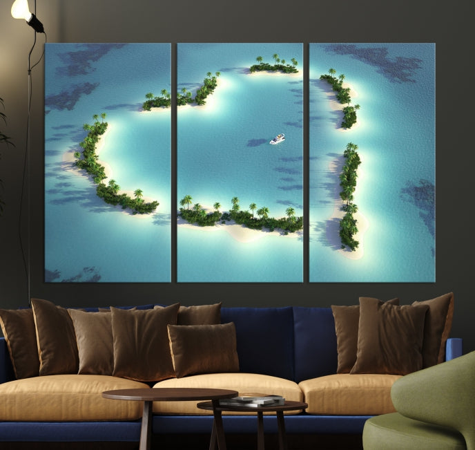 Heart Shaped Tropical Island on the Ocean Wall Art Canvas Print