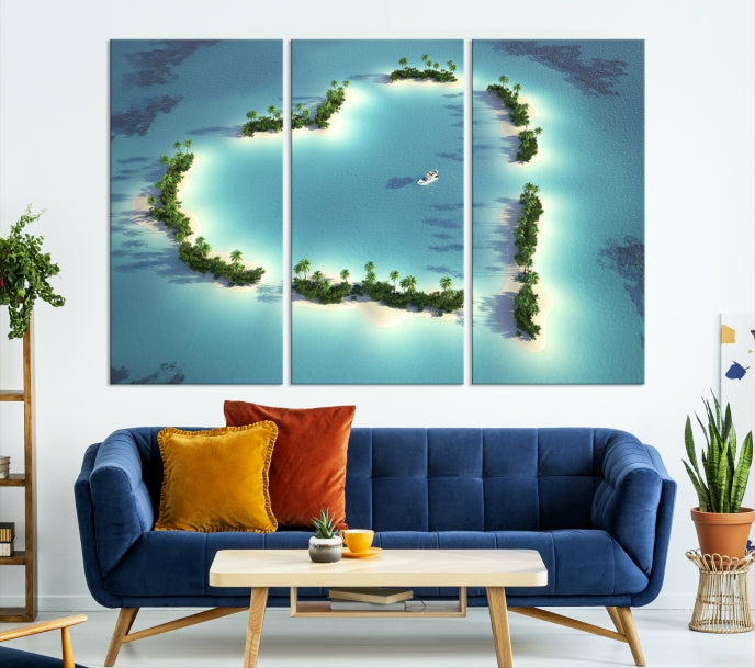 Heart Shaped Tropical Island on the Ocean Wall Art Canvas Print