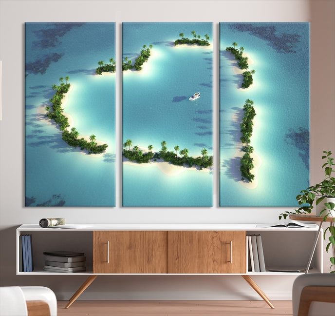 Heart Shaped Tropical Island on the Ocean Wall Art Canvas Print