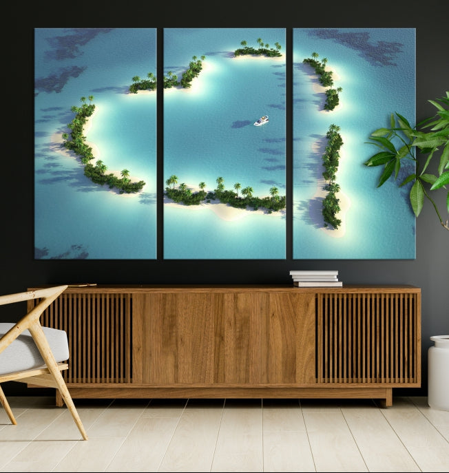 Heart Shaped Tropical Island on the Ocean Wall Art Canvas Print