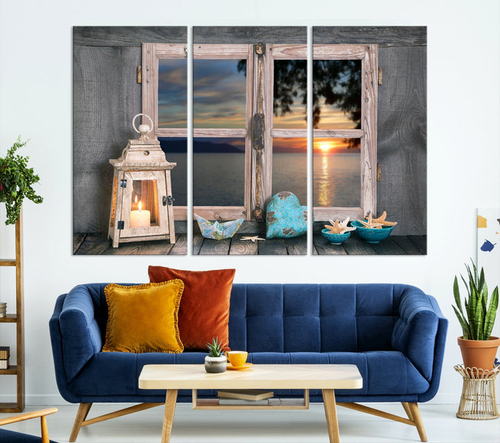 High Quality Sunset from the Window Landscape Canvas Wall Art Print Soft Apartment Decoration