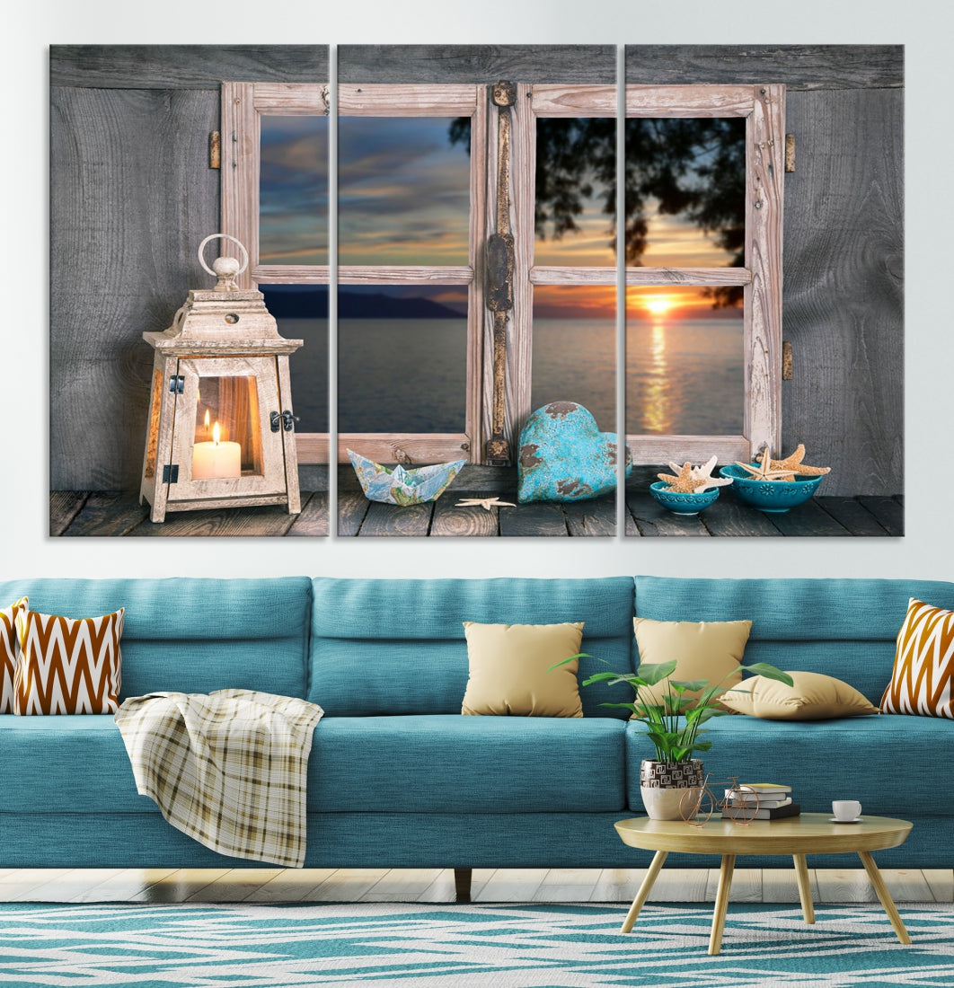 High Quality Sunset from the Window Landscape Canvas Wall Art Print Soft Apartment Decoration