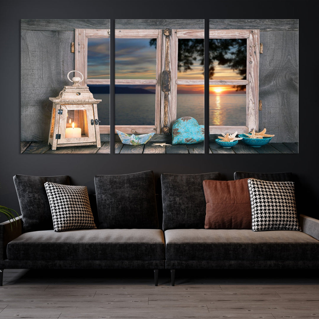 High Quality Sunset from the Window Landscape Canvas Wall Art Print Soft Apartment Decoration