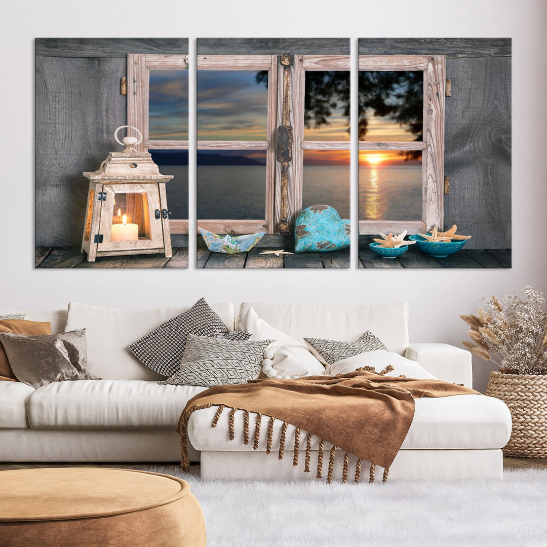 High Quality Sunset from the Window Landscape Canvas Wall Art Print Soft Apartment Decoration