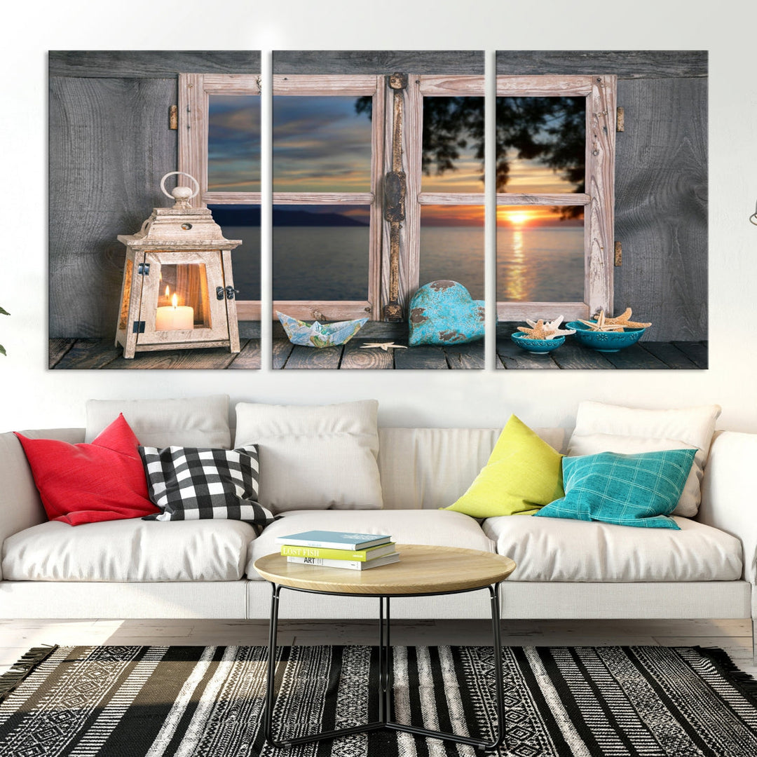 High Quality Sunset from the Window Landscape Canvas Wall Art Print Soft Apartment Decoration