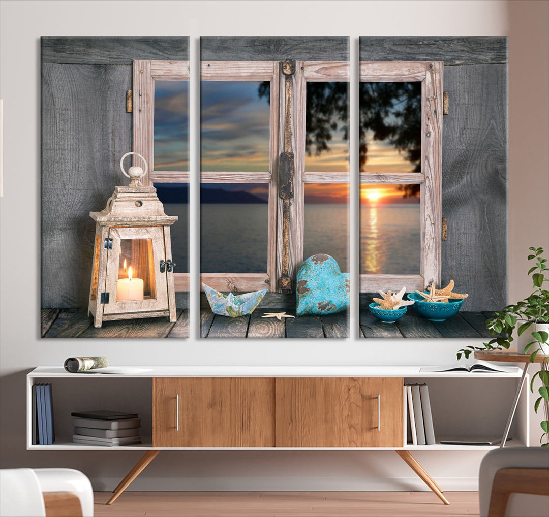 High Quality Sunset from the Window Landscape Canvas Wall Art Print Soft Apartment Decoration