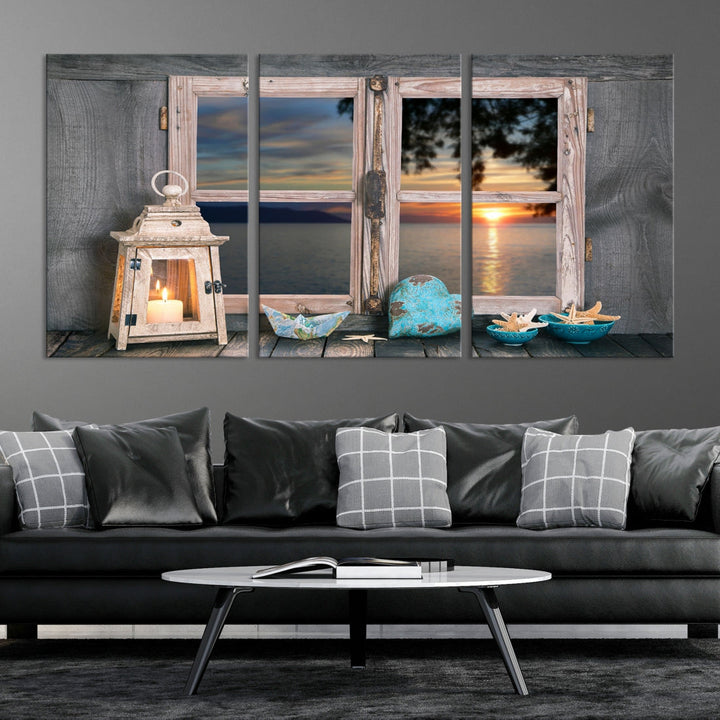 High Quality Sunset from the Window Landscape Canvas Wall Art Print Soft Apartment Decoration