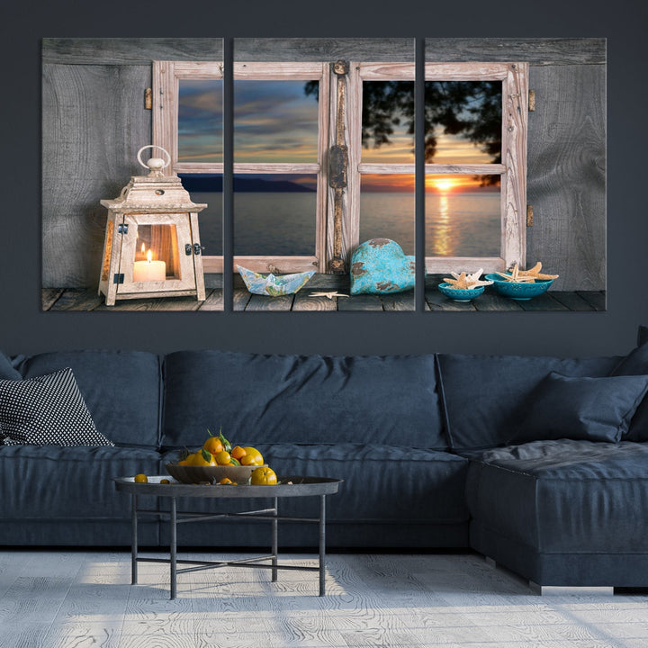 High Quality Sunset from the Window Landscape Canvas Wall Art Print Soft Apartment Decoration