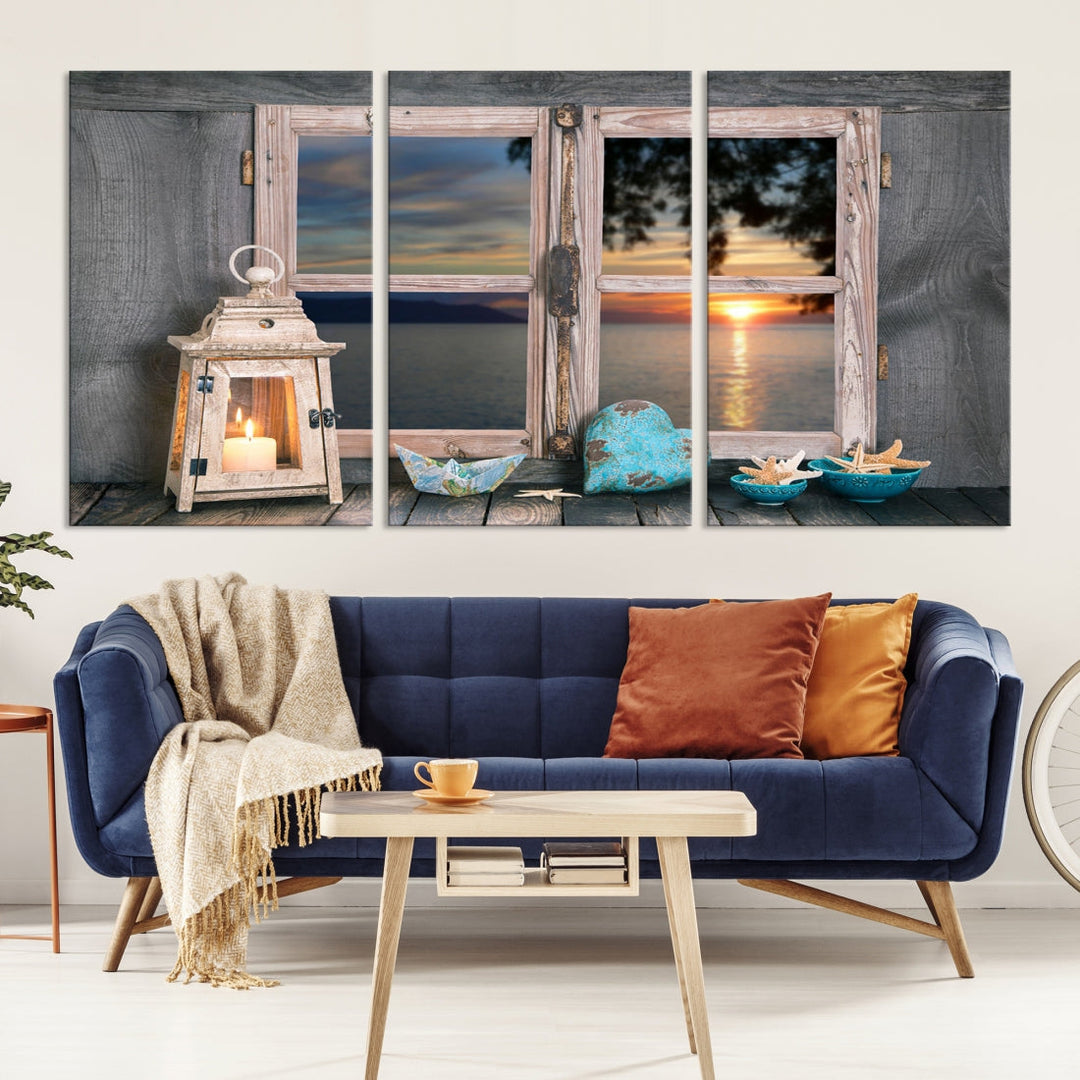 High Quality Sunset from the Window Landscape Canvas Wall Art Print Soft Apartment Decoration