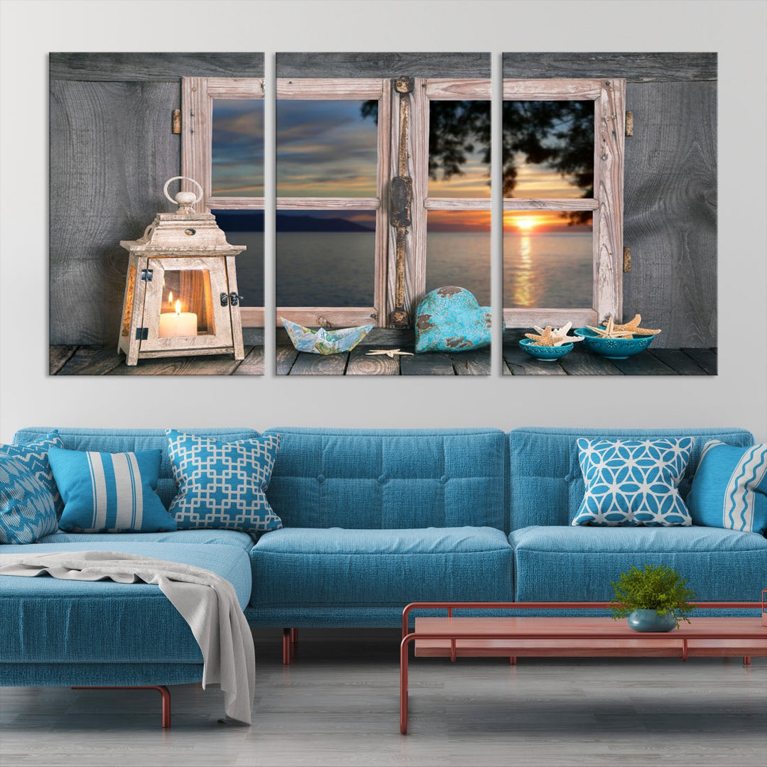 High Quality Sunset from the Window Landscape Canvas Wall Art Print Soft Apartment Decoration