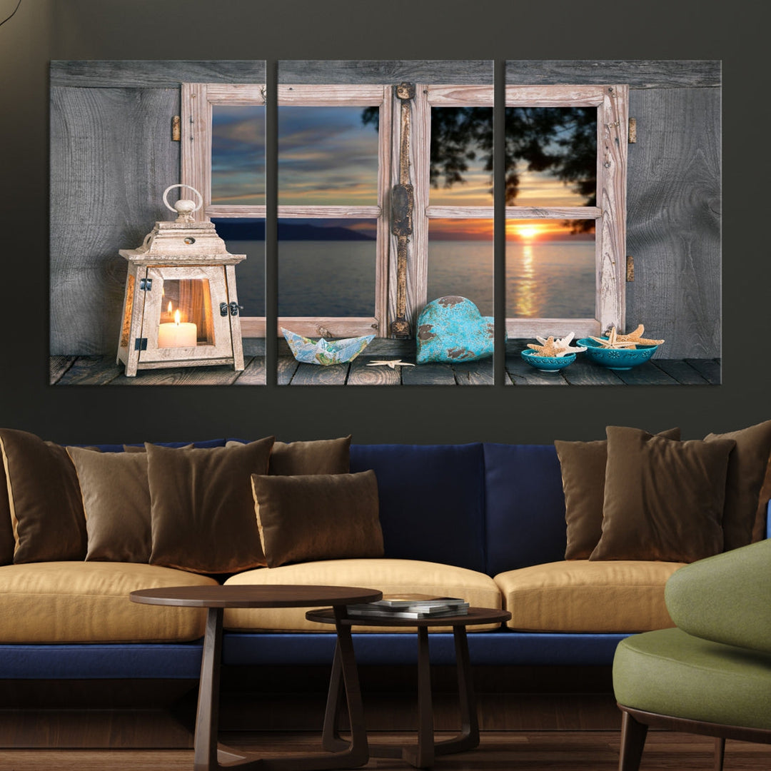 High Quality Sunset from the Window Landscape Canvas Wall Art Print Soft Apartment Decoration