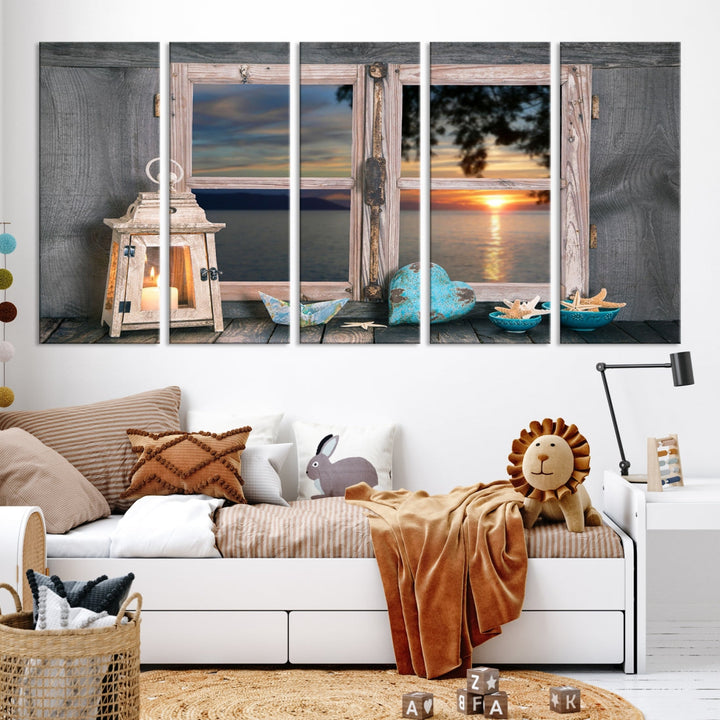 High Quality Sunset from the Window Landscape Canvas Wall Art Print Soft Apartment Decoration