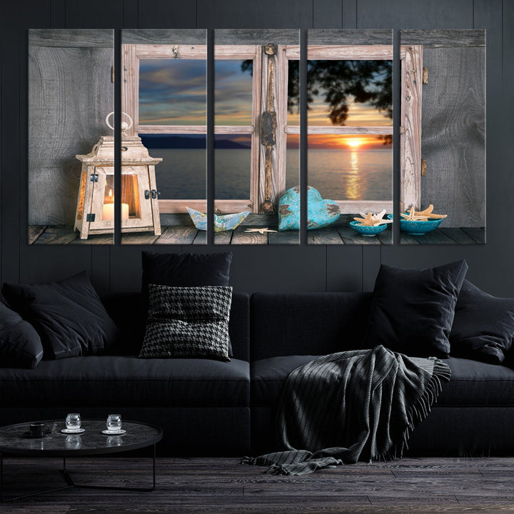 High Quality Sunset from the Window Landscape Canvas Wall Art Print Soft Apartment Decoration