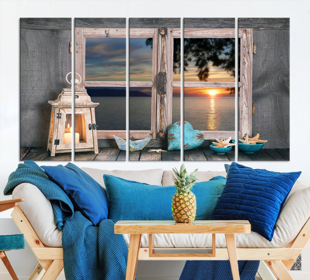 High Quality Sunset from the Window Landscape Canvas Wall Art Print Soft Apartment Decoration