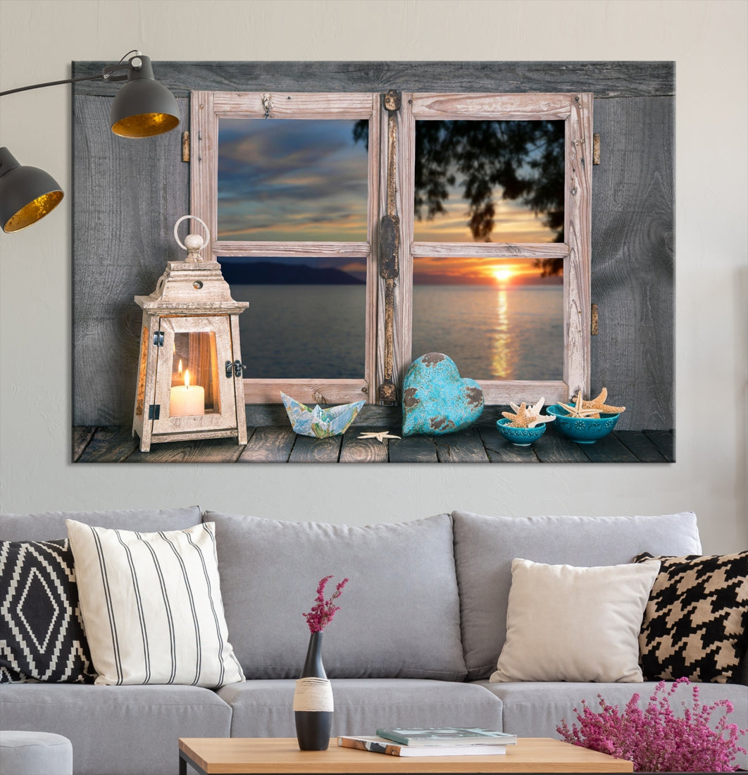 High Quality Sunset from the Window Landscape Canvas Wall Art Print Soft Apartment Decoration